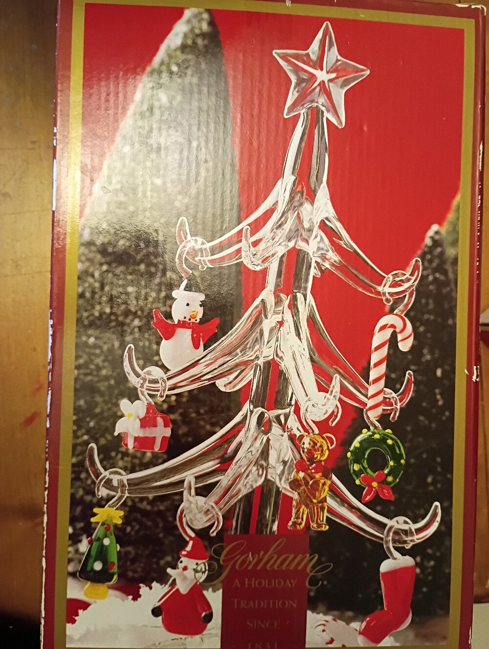 Gorham Lenox Clear Glass Holiday Tree with Red, Green & Gold Accents